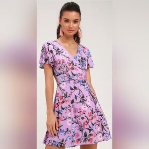 Lulu's Harbor Point Lavender Floral Print Wrap Dress